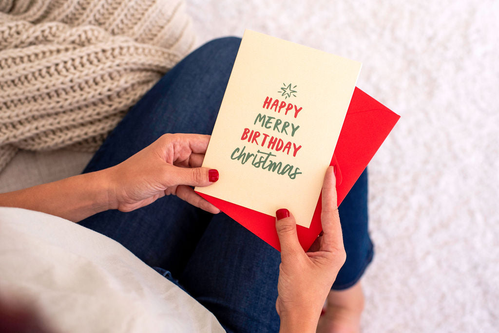 Photo of the Happy Merry Birthday Christmas Holiday + Birthday Card of Default Title by Lucky Dog Design Co.