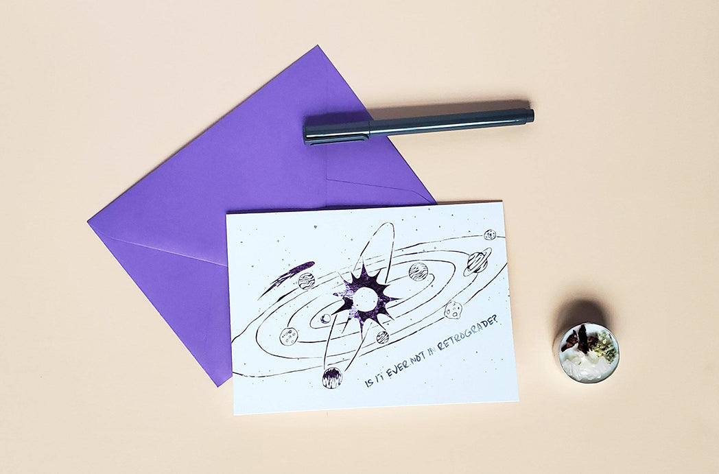Photo of the Is It Ever Not In Retrograde? Encouragement Card by Lucky Dog Design Co.