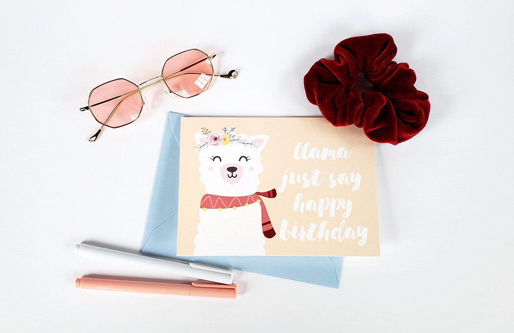 Photo of the Llama Just Say Happy Birthday Card by Lucky Dog Design Co.