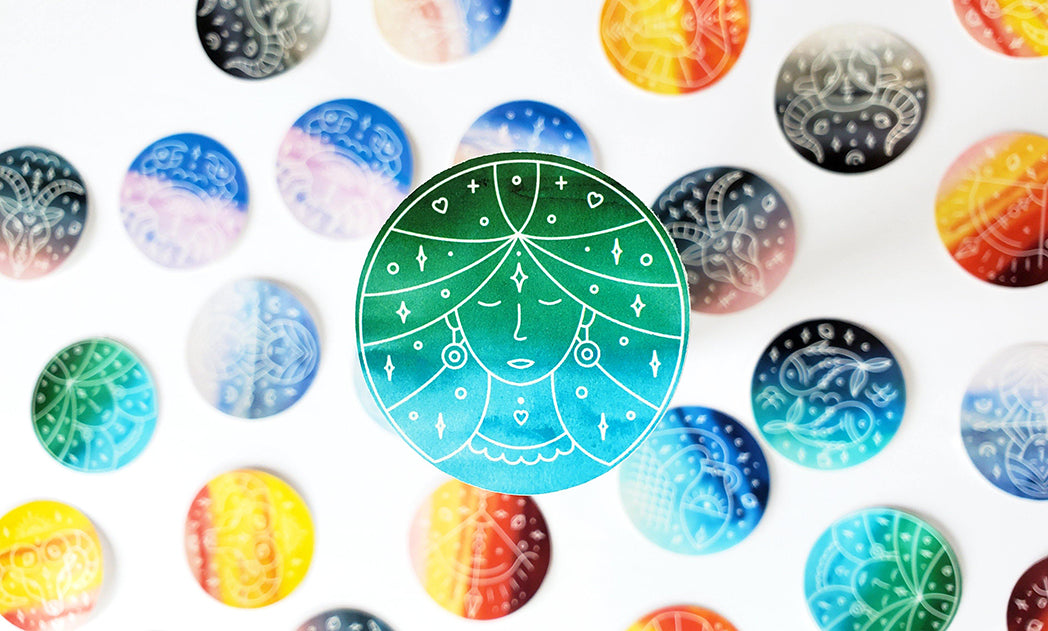 Photo of the Virgo Watercolor Horoscope Vinyl Sticker by Lucky Dog Design Co.