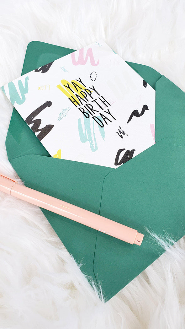Photo of the Yay Happy Birthday Pastel Greeting Card by Lucky Dog Design Co.