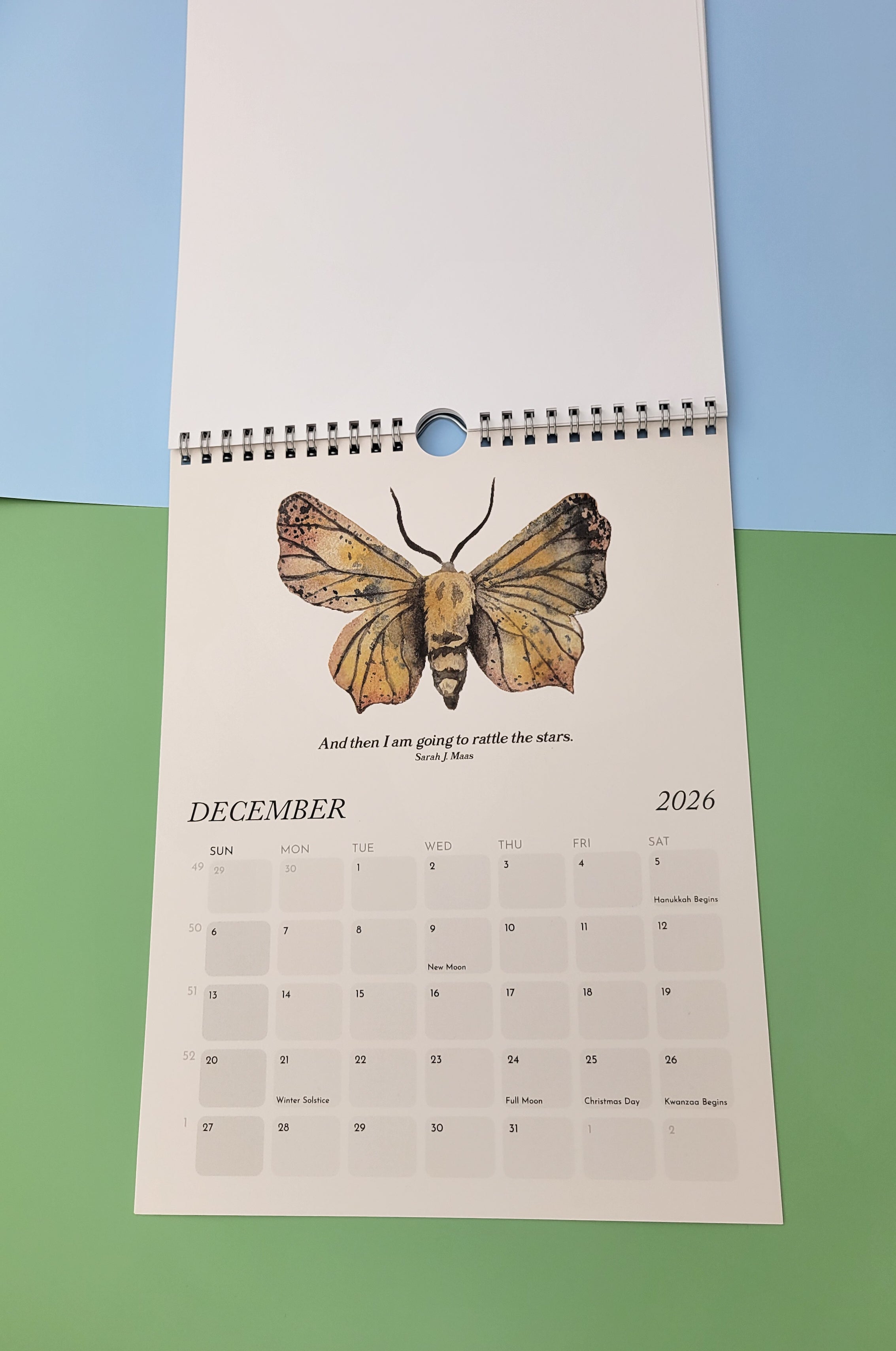 Moths & Dreamy Book Quotes 2026 12-Month Wall Calendar