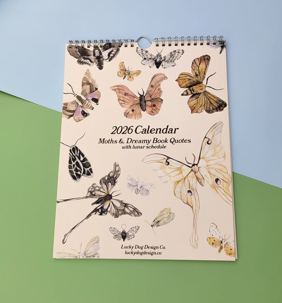 Moths & Dreamy Book Quotes 2026 12-Month Wall Calendar