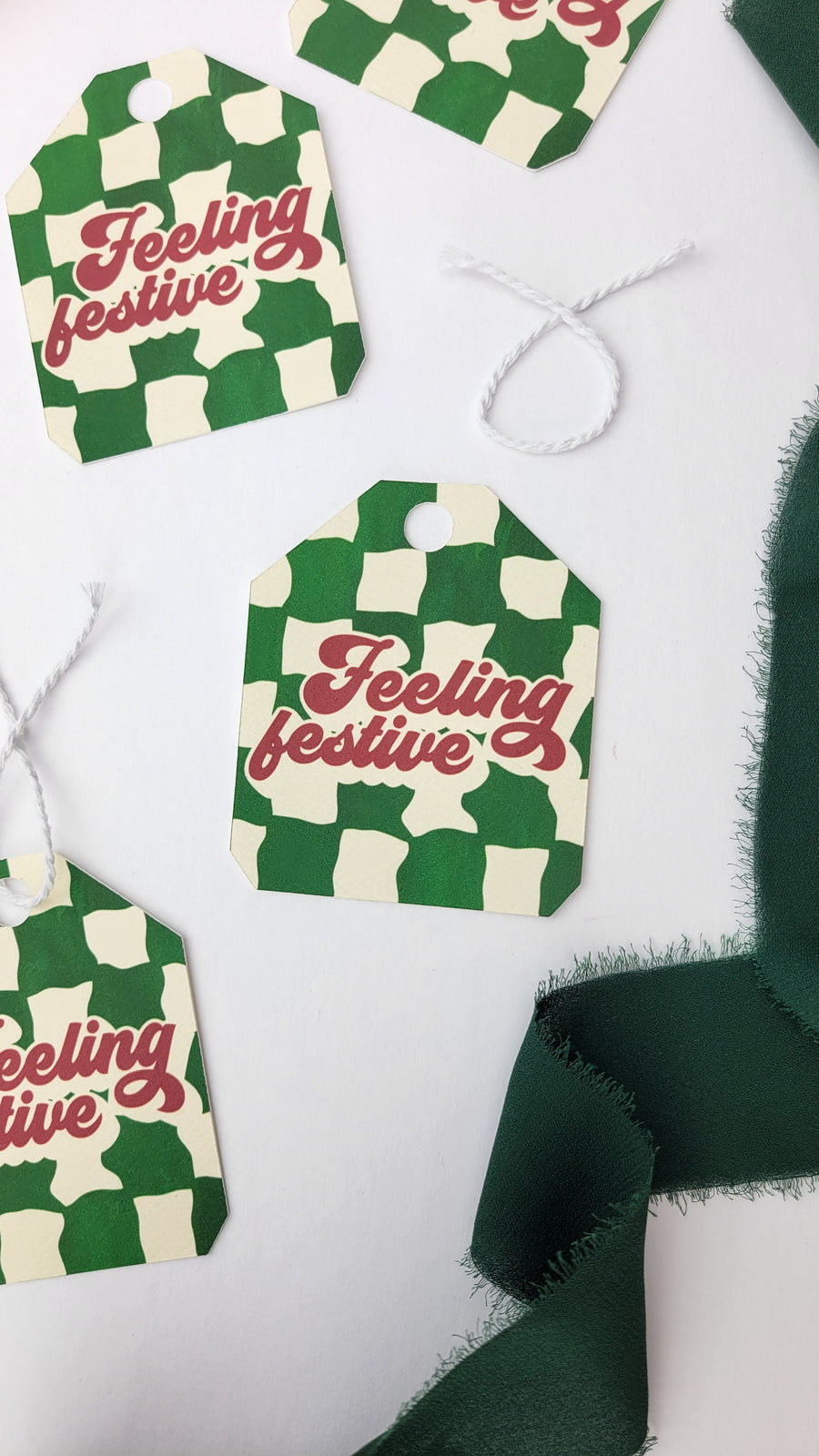 Feeling Festive Trippy Checkerboard Christmas Gift Tags (Set of 10)