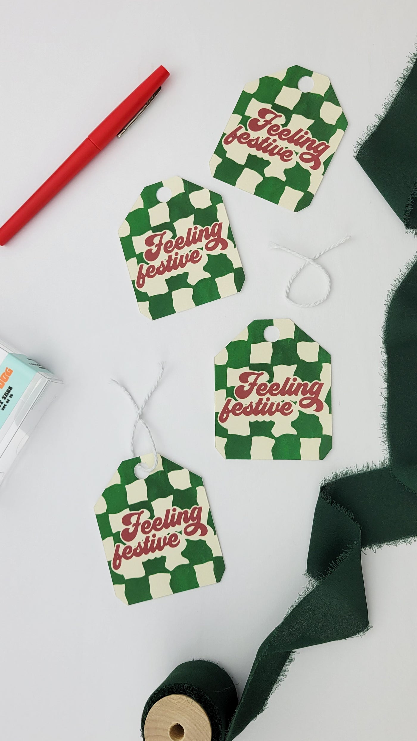 Feeling Festive Trippy Checkerboard Christmas Gift Tags (Set of 10)