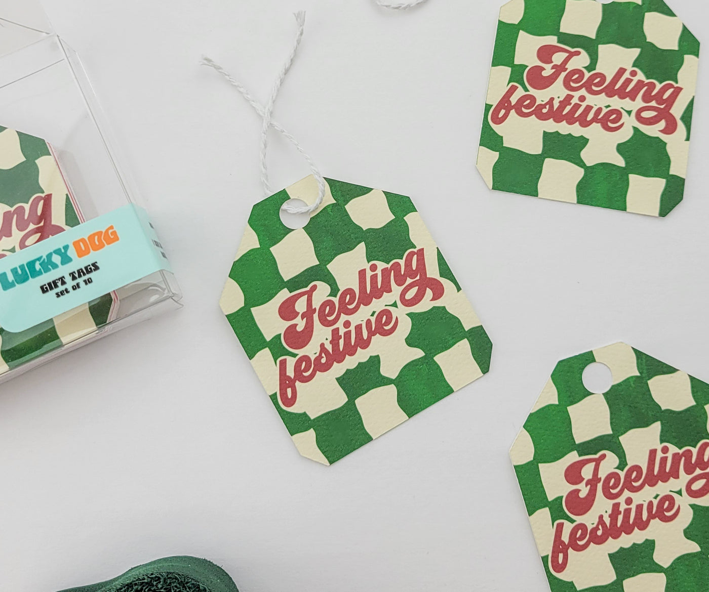 Feeling Festive Trippy Checkerboard Christmas Gift Tags (Set of 10)