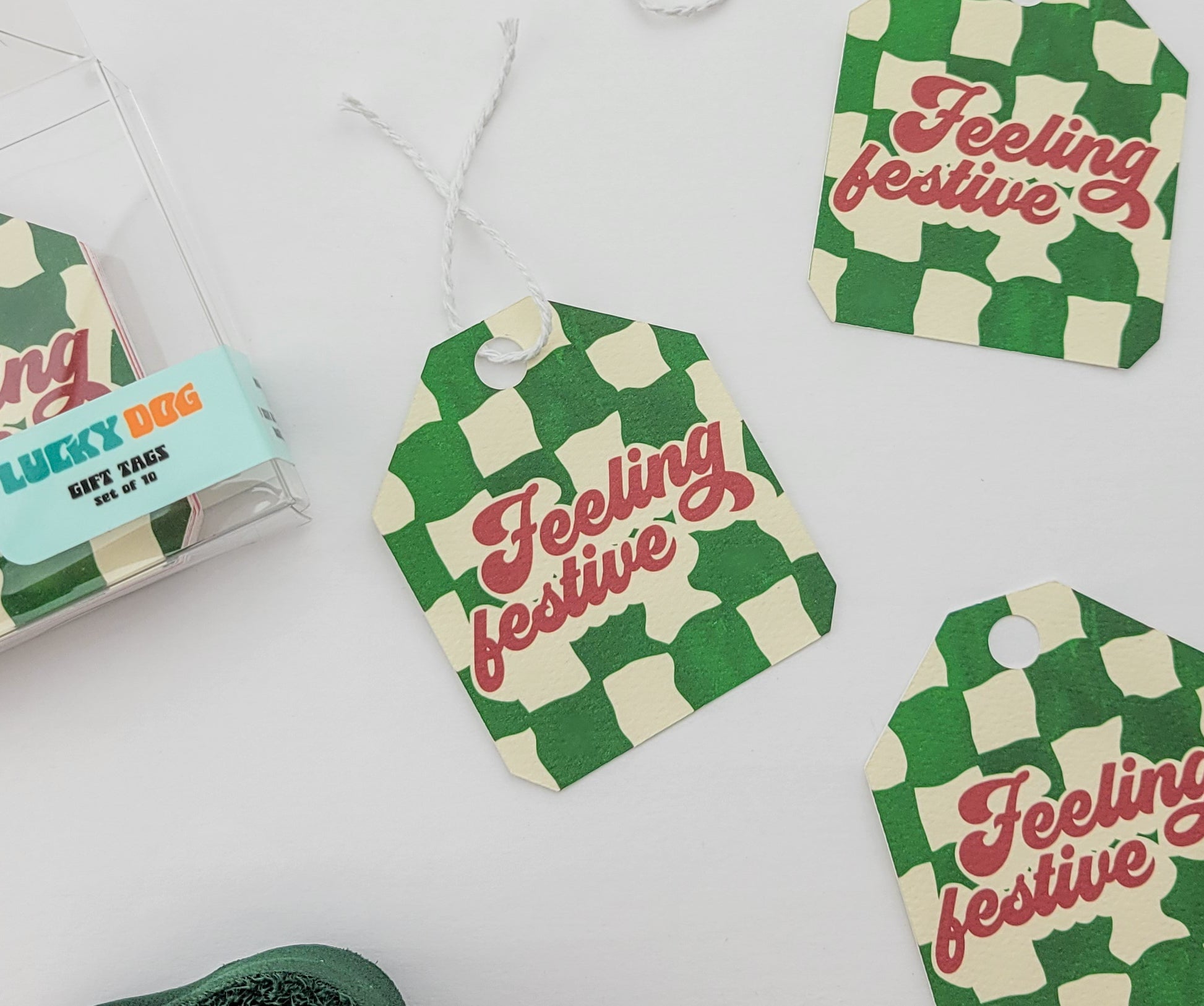 Feeling Festive Trippy Checkerboard Christmas Gift Tags (Set of 10)