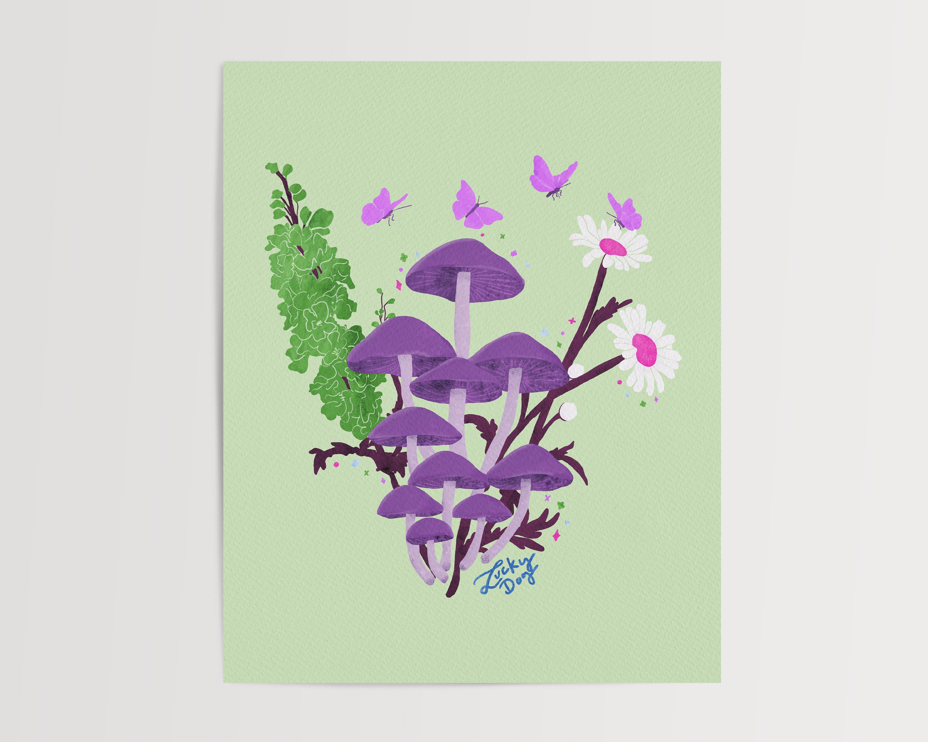 Mushroom and Florals Art Print | Cottagecore Botanical Wall Art | 3 Color Variations | 8x10 Print