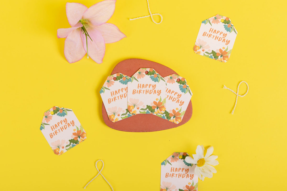 Peach Blossom Birthday Gifting Bundle | Floral Bag, Birthday Card & Gift Tag Set