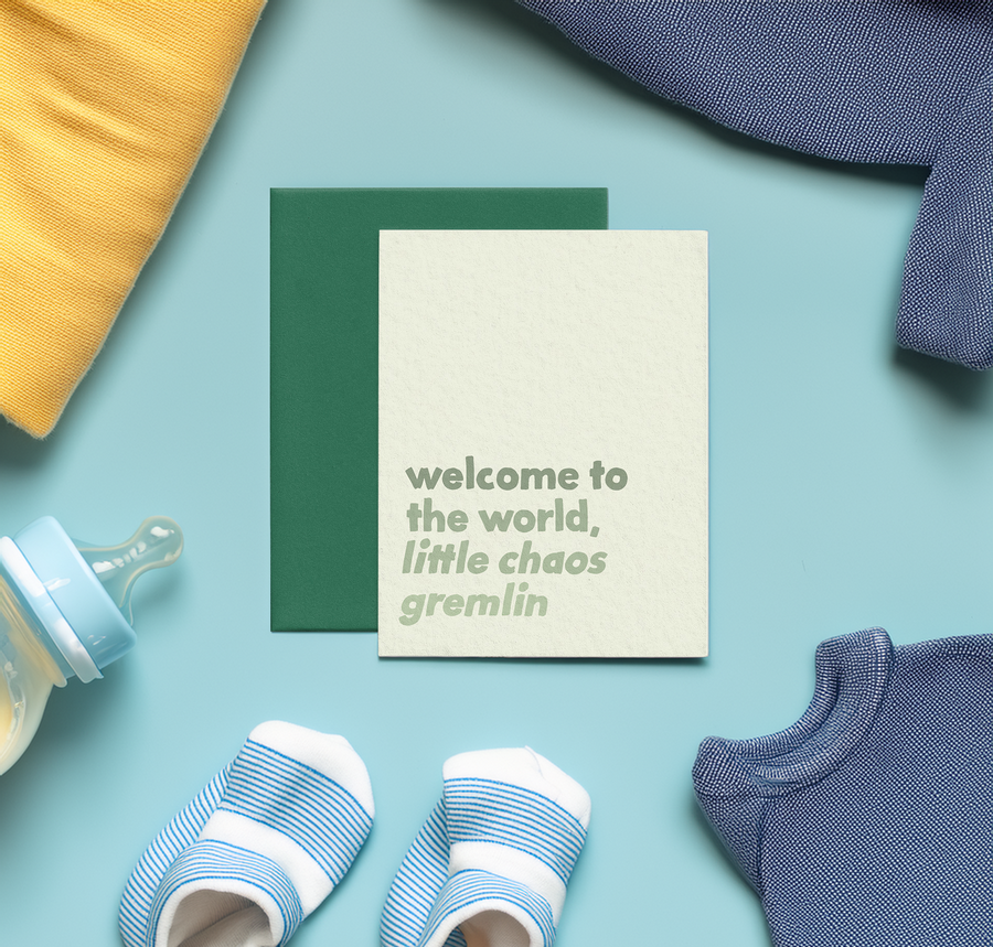 Little Chaos Gremlin New Baby Card