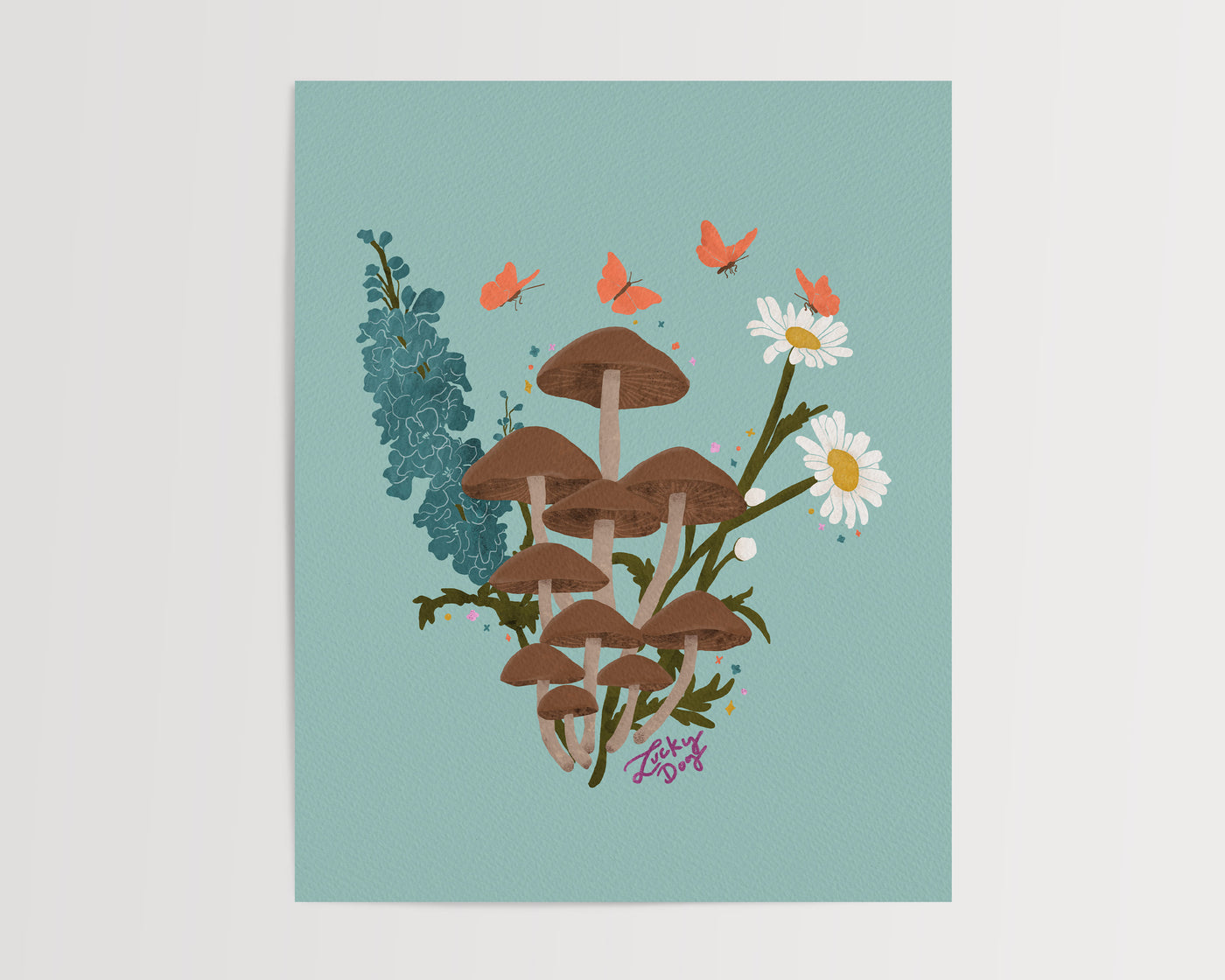 Mushroom and Florals Art Print | Cottagecore Botanical Wall Art | 3 Color Variations | 8x10 Print