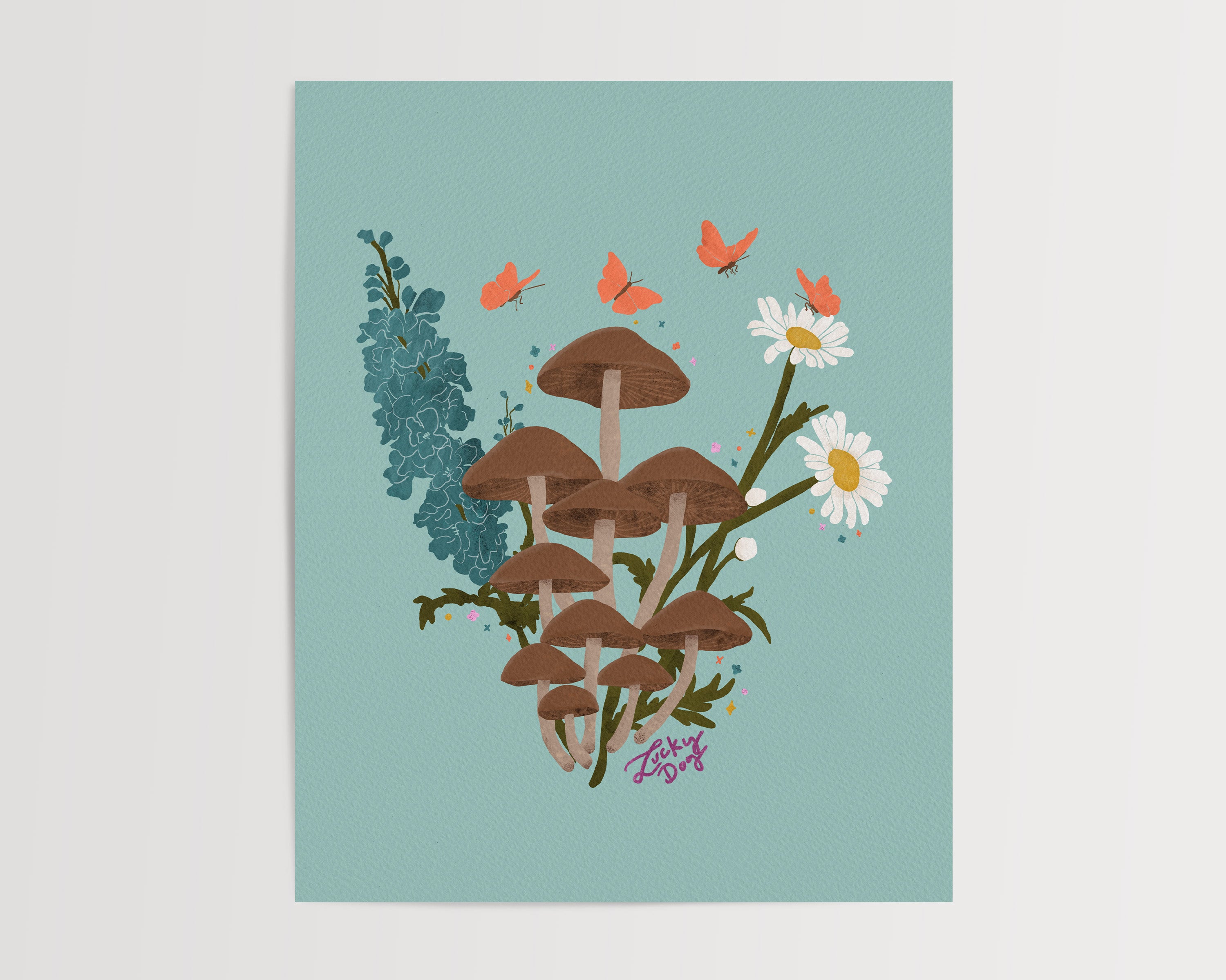 Mushroom and Florals Art Print | Cottagecore Botanical Wall Art | 3 Color Variations | 8x10 Print
