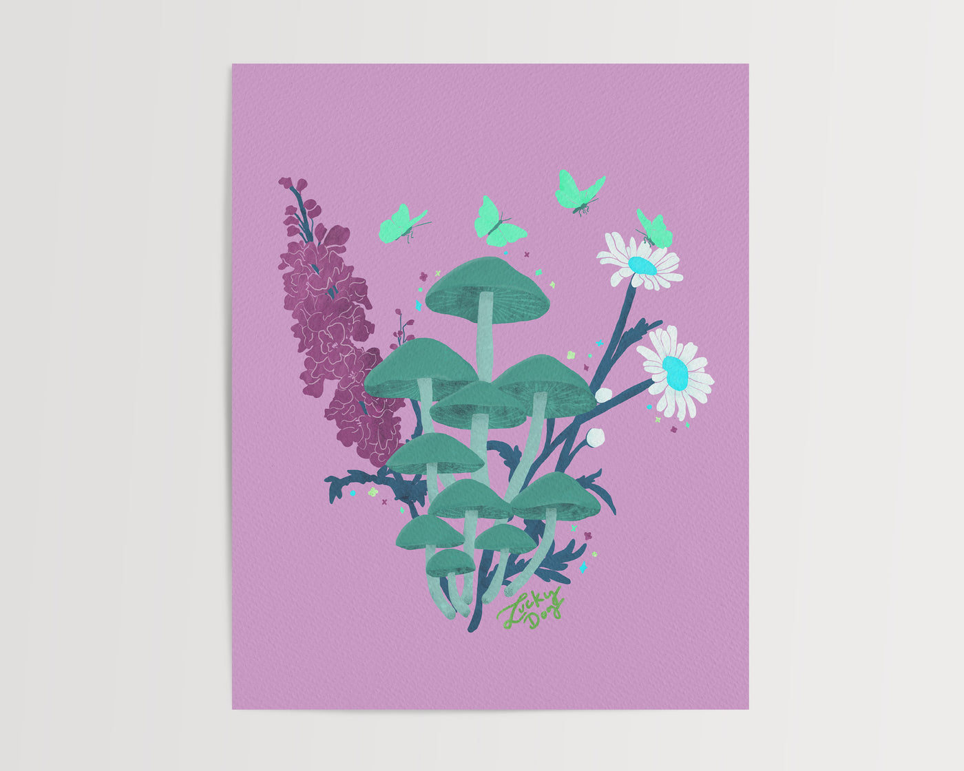 Mushroom and Florals Art Print | Cottagecore Botanical Wall Art | 3 Color Variations | 8x10 Print