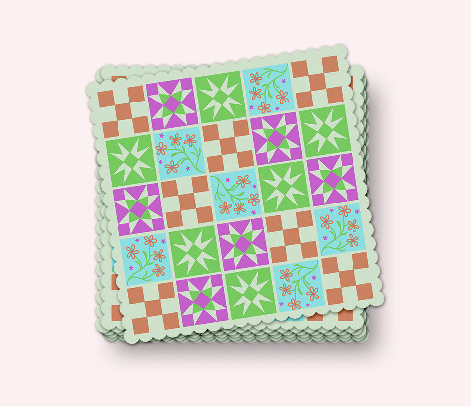 Quilt Pattern Sticker | Illustrated Patchwork Quilt Die-Cut Vinyl Sticker