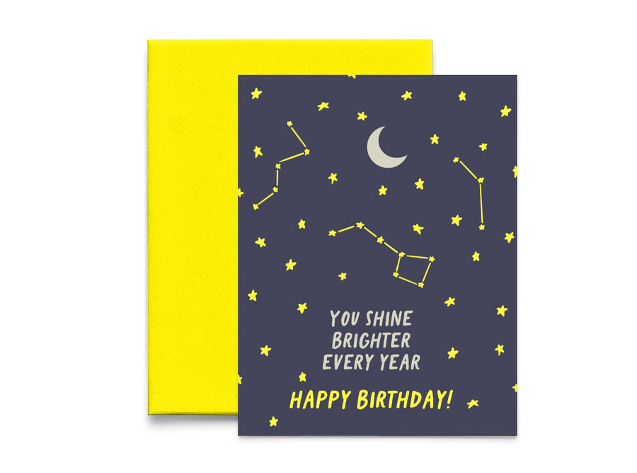 You Shine Brighter Every Year Birthday Card | Star & Moon Celestial Greeting Card