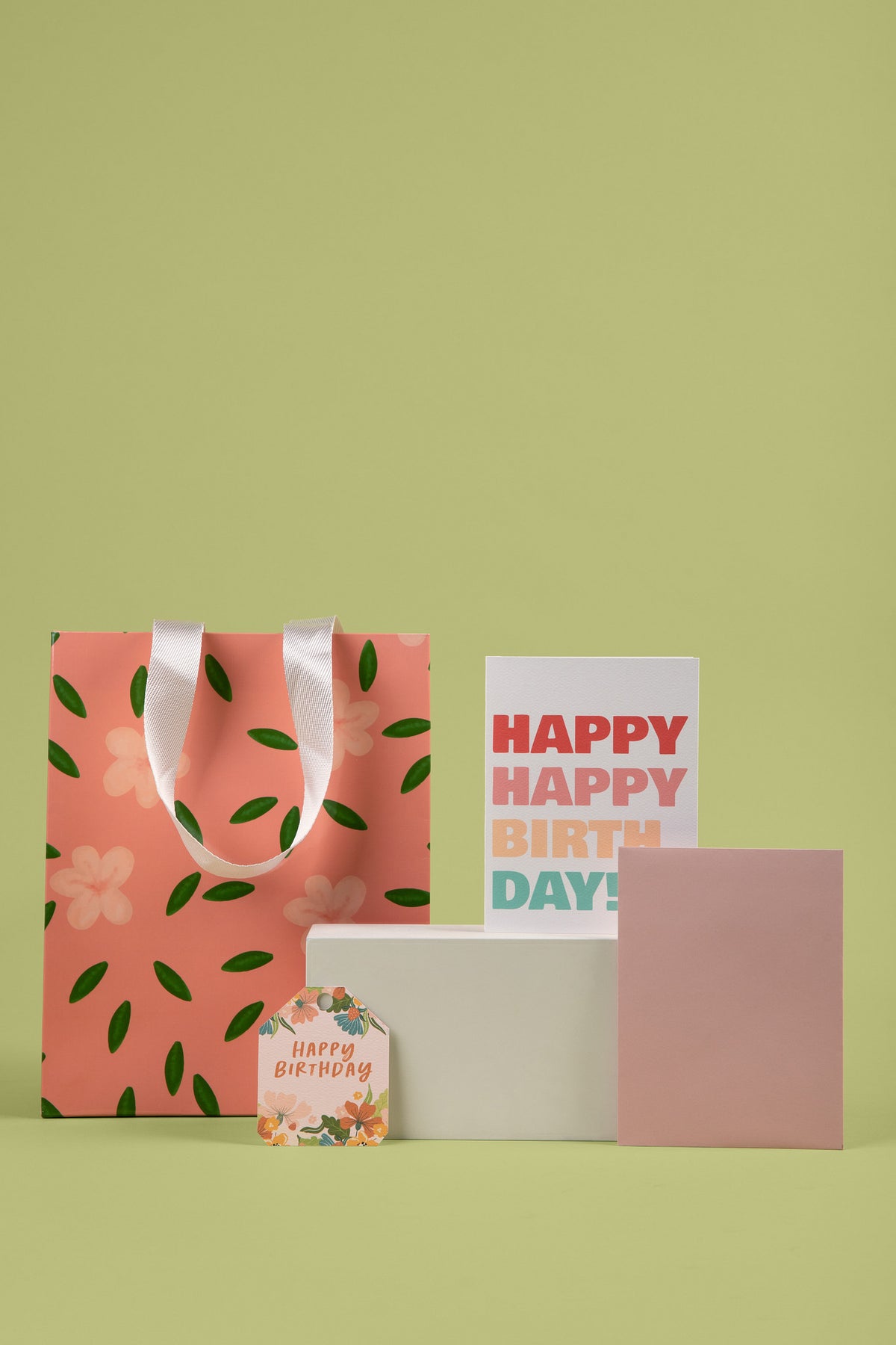 Peach Blossom Birthday Gifting Bundle | Floral Bag, Birthday Card & Gift Tag Set