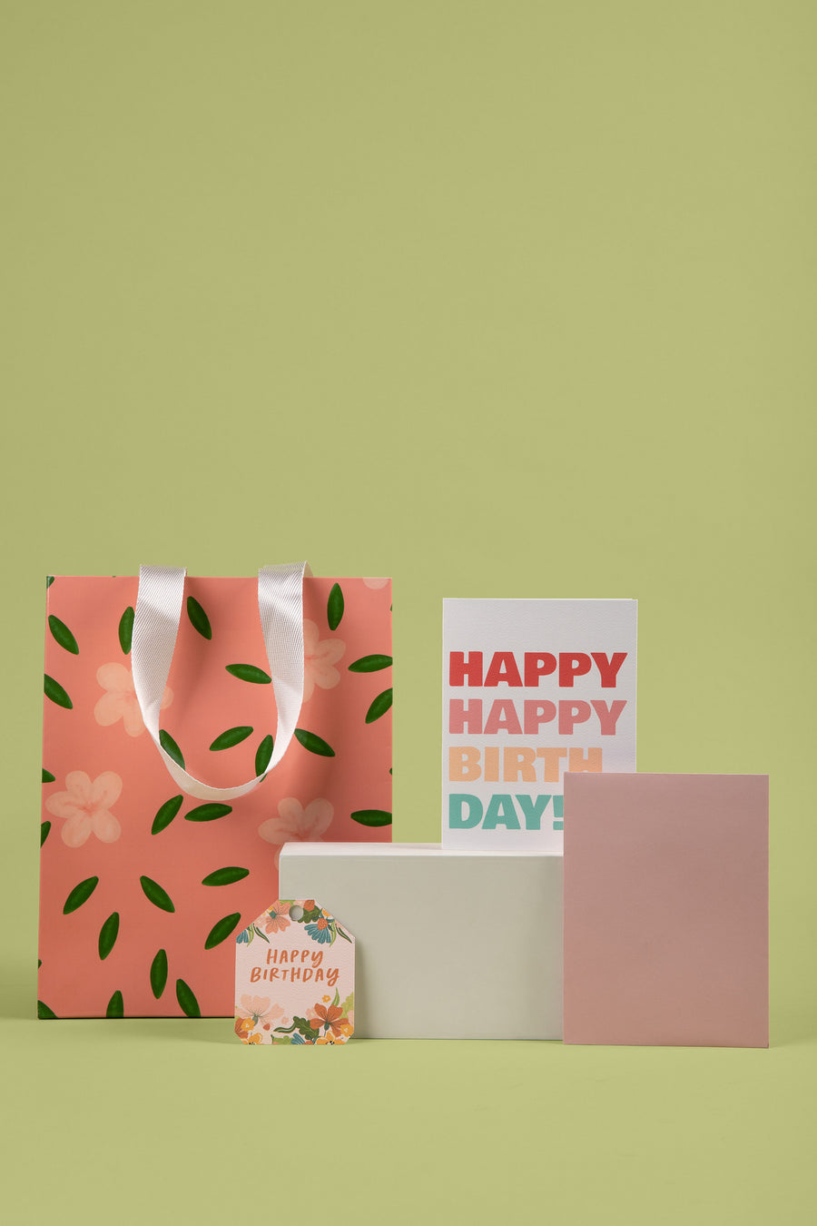 Peach Blossom Birthday Gifting Bundle | Floral Bag, Birthday Card & Gift Tag Set