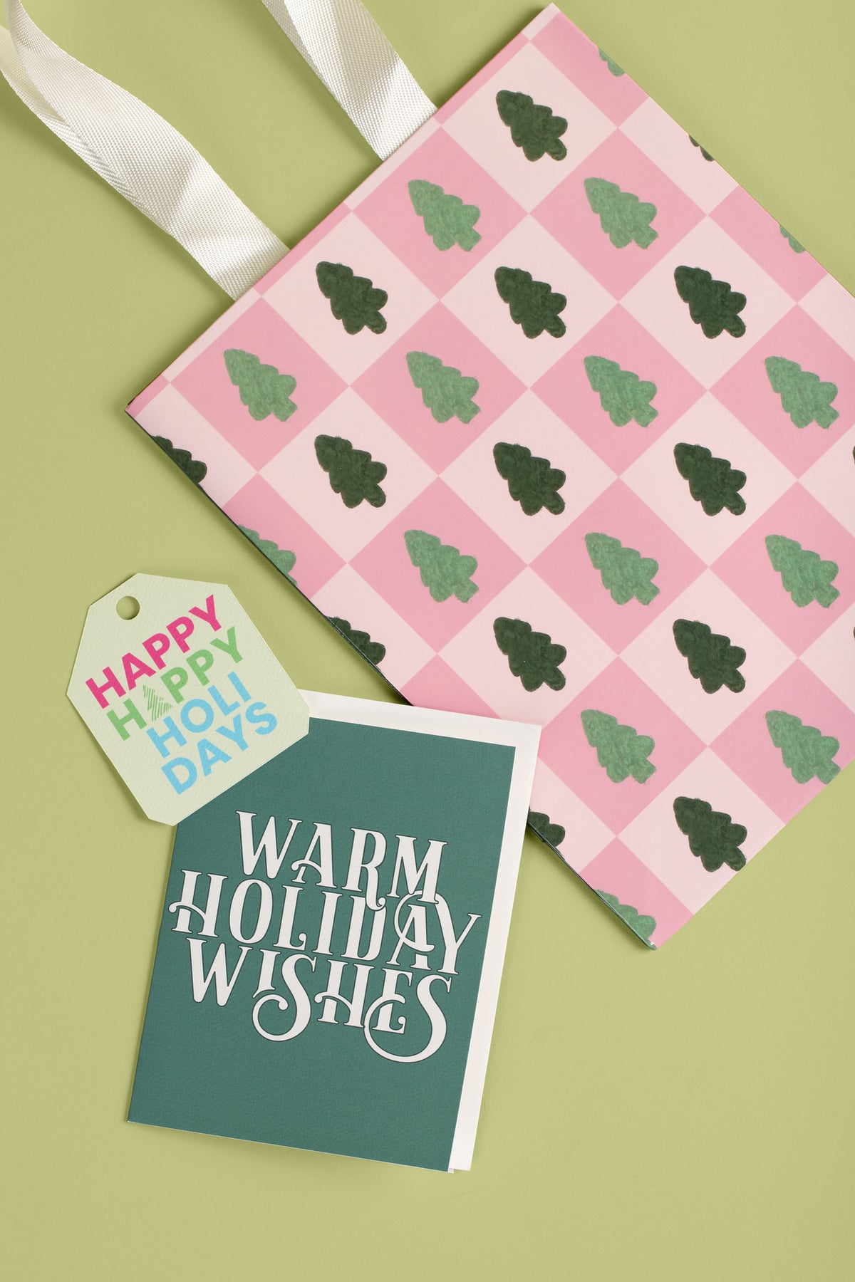 Pinkmas Tree Checkerboard Holiday Gift Bag