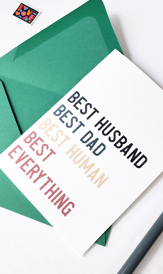 Photo of the Best Husband. Best Dad. Best Human. Best Everything. Father's Day Card by Lucky Dog Design Co.
