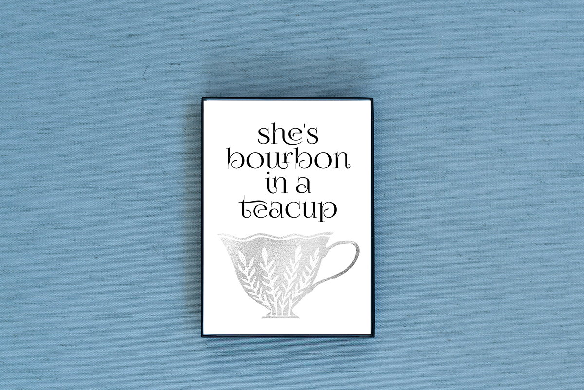 Photo of the She's Bourbon in a Teacup Foiled & Framed Print in Red by Lucky Dog Design Co.
