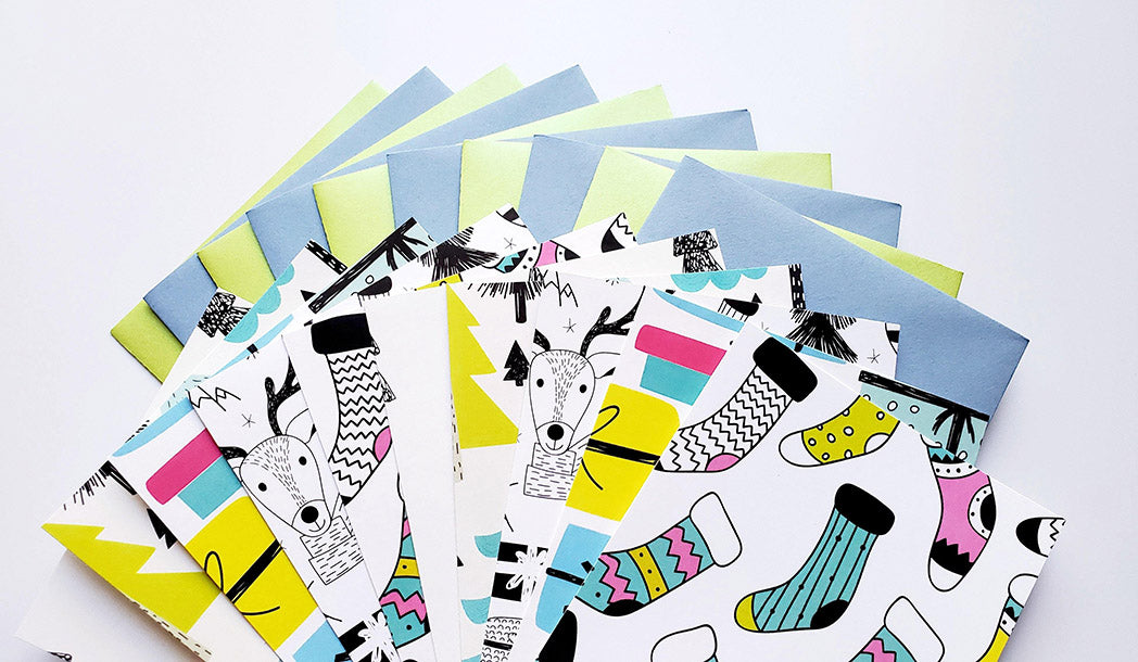 Photo of the Bright Festivities Illustrated Mini Greeting Card Pack by Lucky Dog Design Co.