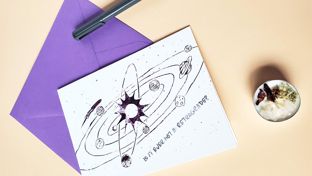 Photo of the Is It Ever Not In Retrograde? Encouragement Card by Lucky Dog Design Co.
