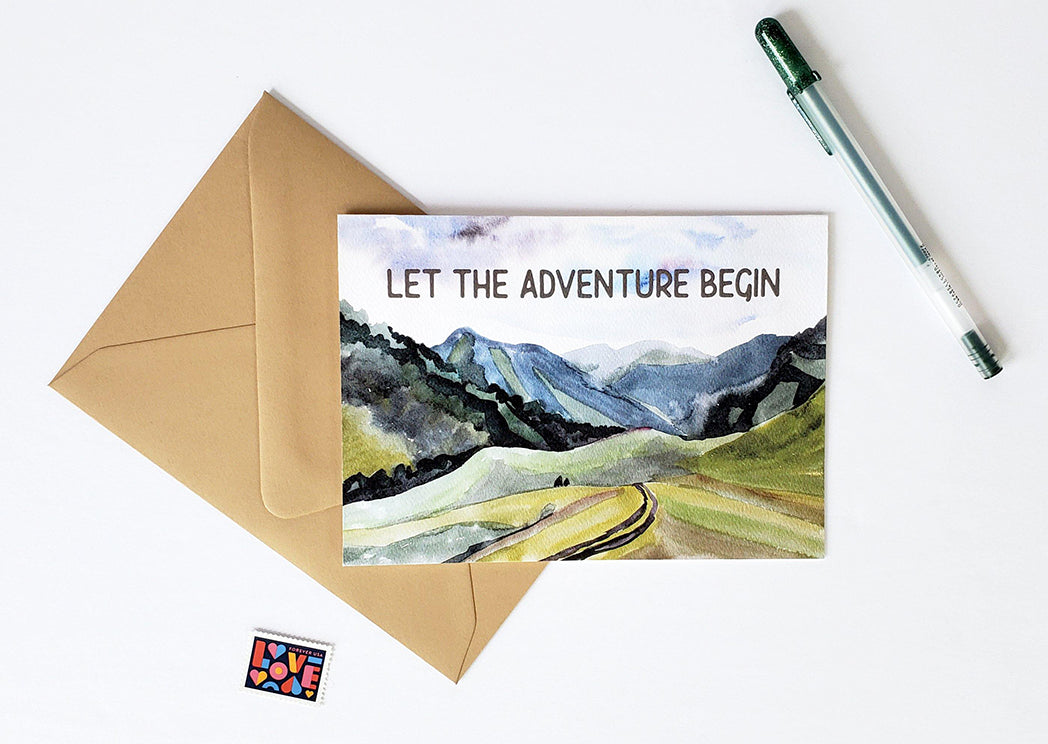 Photo of the Let the Adventure Begin Retirement/Graduation/Wedding Greeting Card by Lucky Dog Design Co.