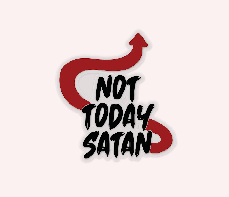 Photo of the Not Today Satan Clear Vinyl Sticker by Lucky Dog Design Co.