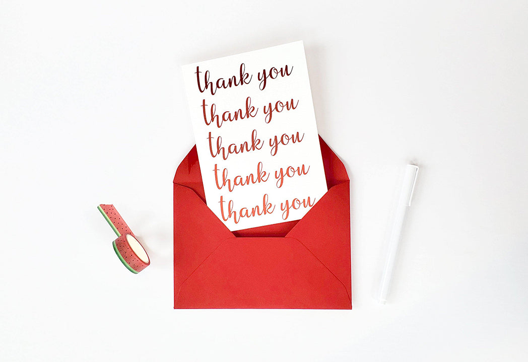 Photo of the Thank You Red Ombre Greeting Card by Lucky Dog Design Co.